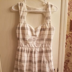 White, gray and silver pinstriped dress